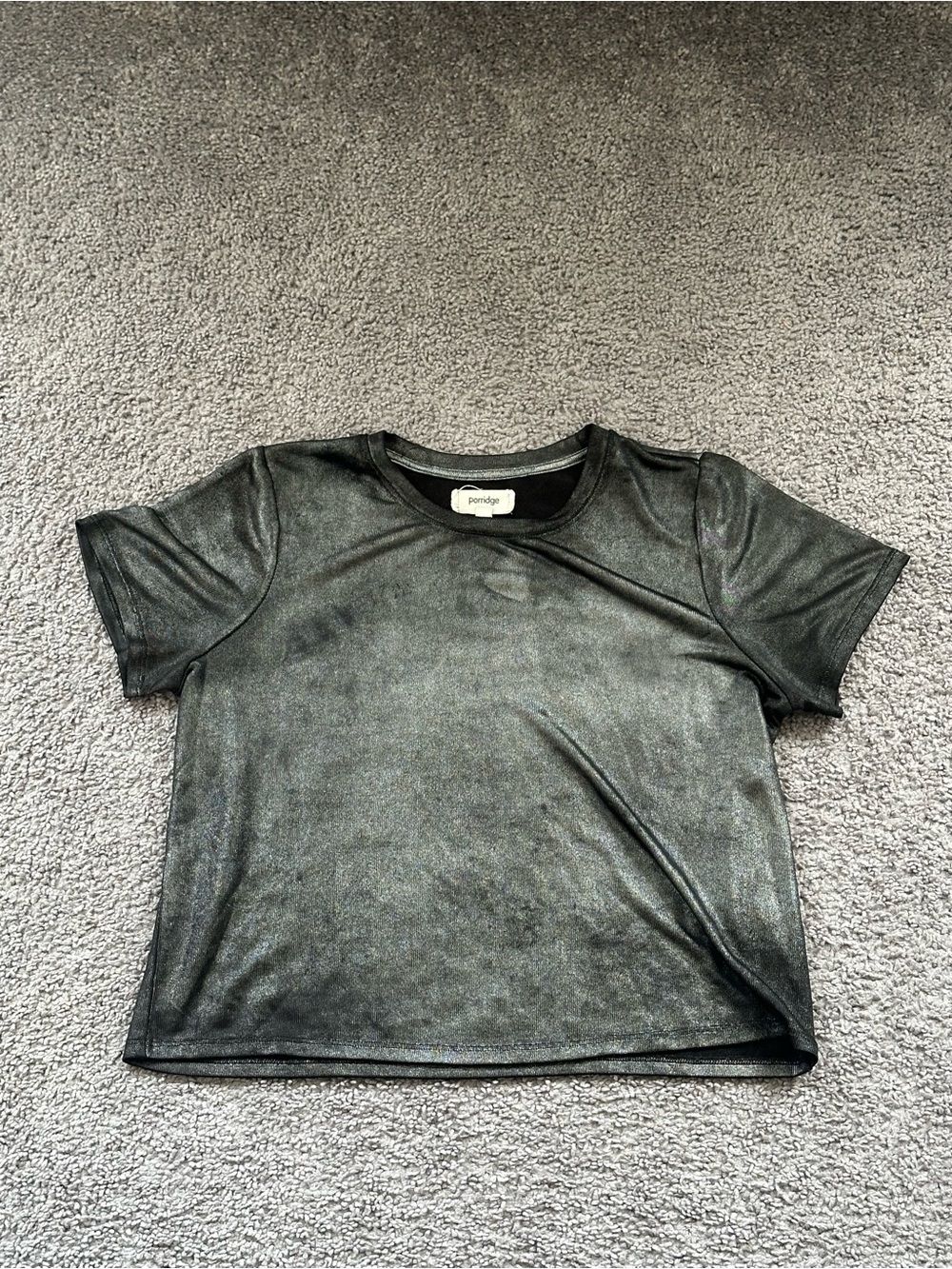 Anthropologie Porridge Metallic Look Black Crop Tee